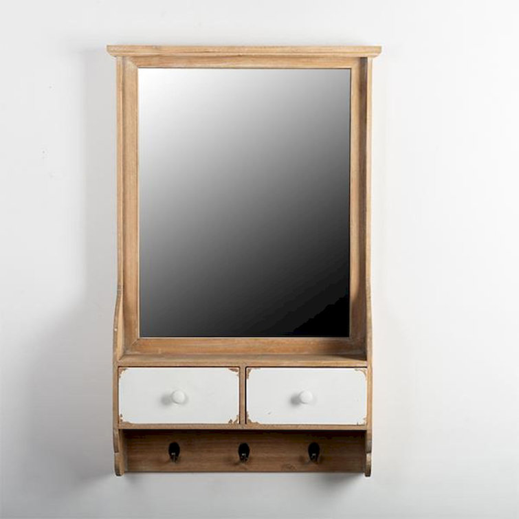 Rosalind Wheeler Gerold Wood Rectangle Wall Mirror with Drawers Wayfair